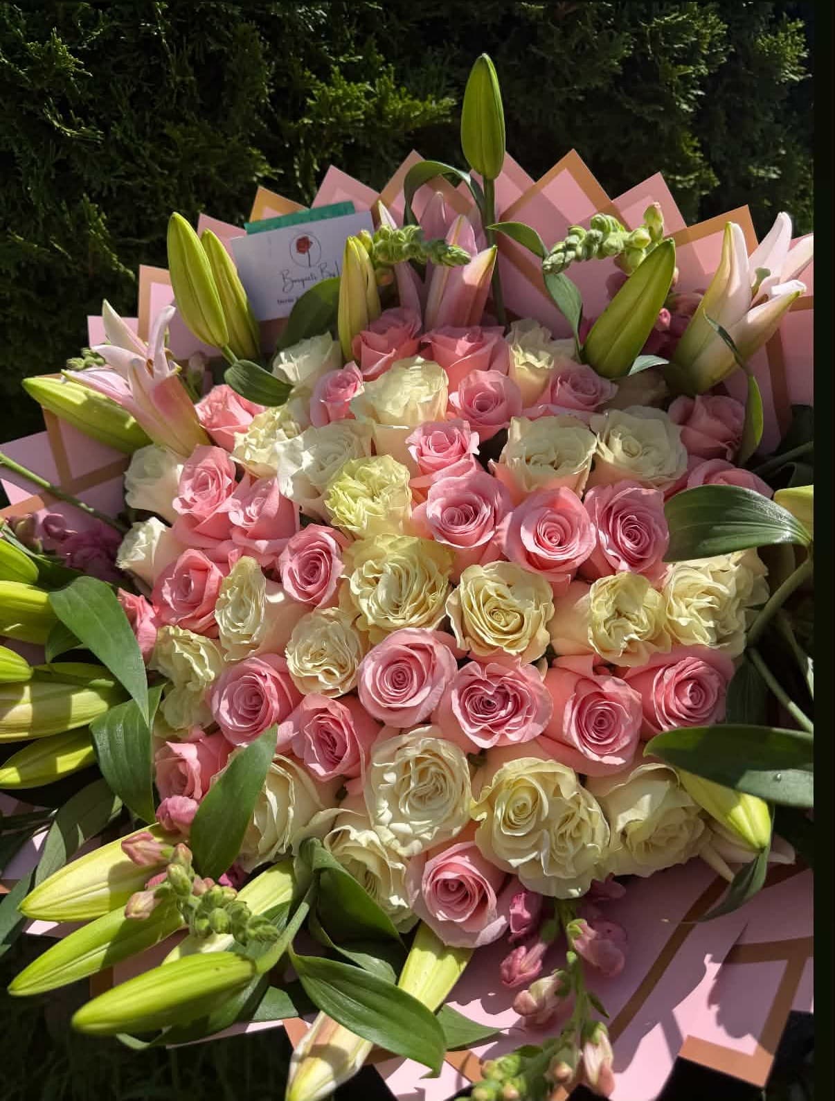Lilies Garden Bloom bouquet β lilies rim with roses
